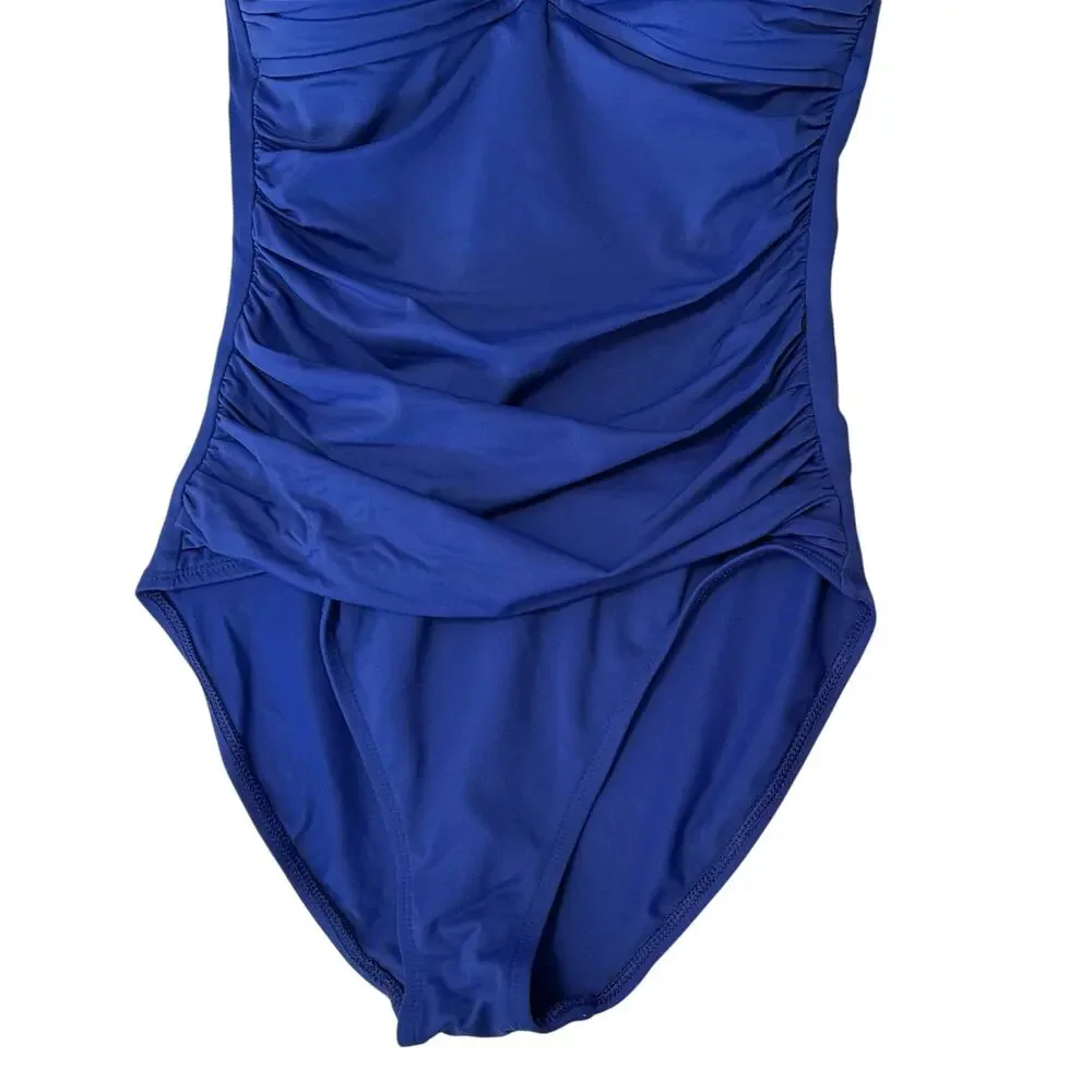 La Blanca Island Goddess Bandeau One Piece Convertible Swimsuit Blue Size 8